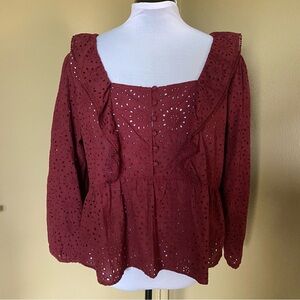 Like New Madewell Burgundy Broderie Anglaise Cotton Top
